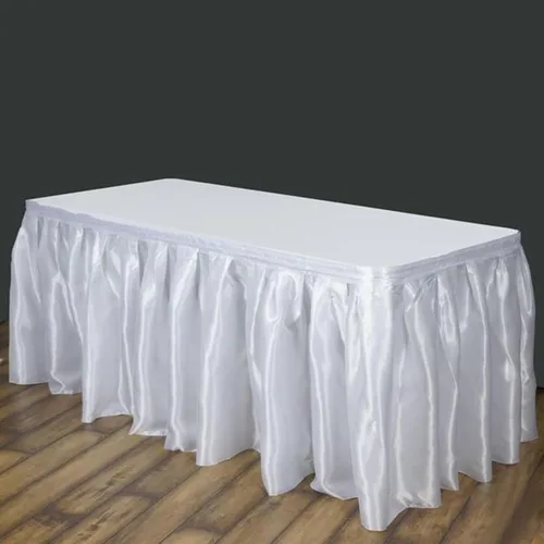 Vista 6 de Efavormart - Falda de mesa de satén blanco para cocina, comedor, catering, boda, baby shower, decoración de fiesta de cumpleaños, eventos, 14 pies