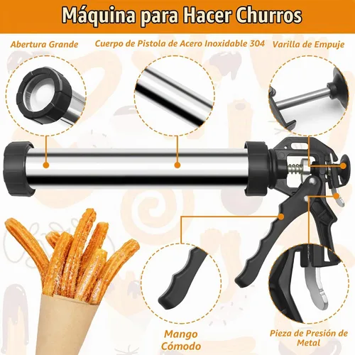 Vista 2 de 1+8PCS Churro Maker Kits, acero inoxidable Churro Maker Machine/ 3 piezas de flores/2 cepillos/bolsa de tuberías/boquilla de tubería/convertidor
