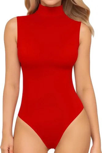 Vista 6 de Body MANGOPOP para mujer, con cuello alto falso de estilo tortuga, con manga larga 02 Manga Larga Borgoña (Forro Polar)