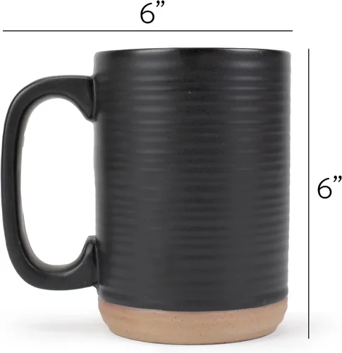 Vista 5 de Elanze Designs Juego de 4 tazas de café de cerámica de 16 onzas con fondo de arcilla cruda acanalada alta
