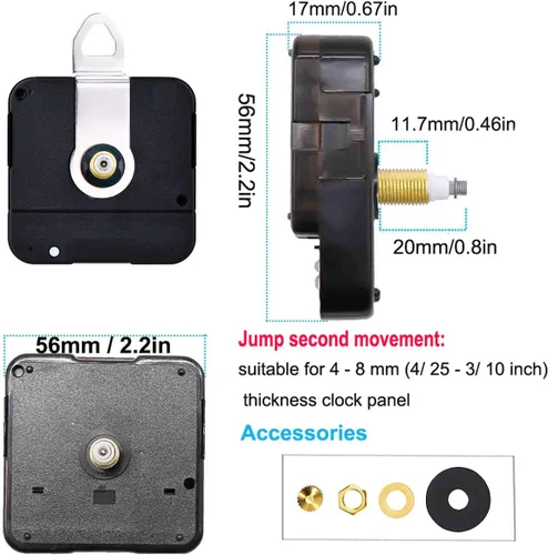 Vista 2 de HILLHOME Mecanismo de movimiento de reloj de pared de cuarzo con mango en I de alto par con pala de 9.1 pulgadas de largo, funciona