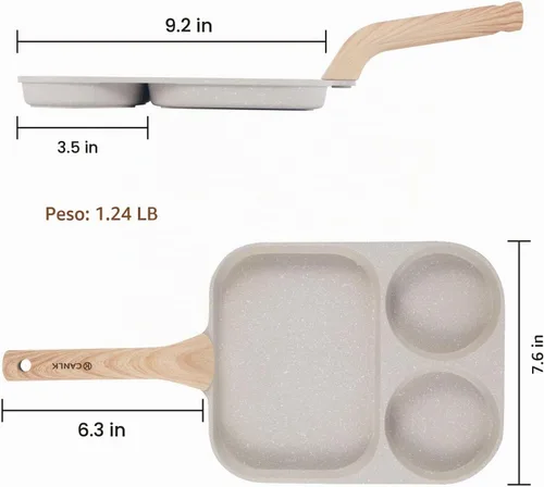 Vista 5 de CLANK - Sartén antiadherente para huevos 3 en 1 con plancha antiadherente dividida, sartén multifunción para desayuno/panqueques para cocinas de gas