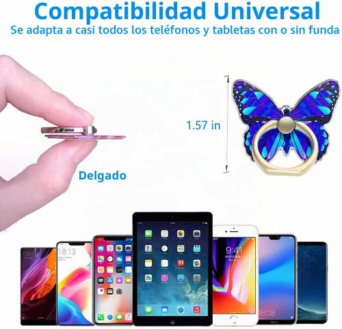 Vista 2 de Kinizuxi Soporte de anillo de teléfono de mariposa, soporte de agarre para 1 azul