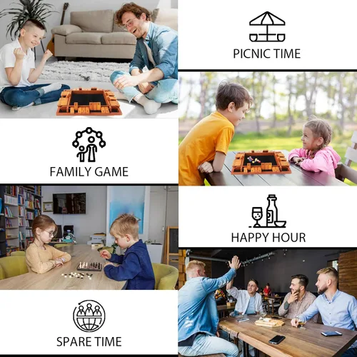 Vista 6 de TooyBing - Juego mejorado de dados Shut The Box para 1-4 jugadores, juego de mesa de madera para la familia para niños y adultos con 12 dados, juego