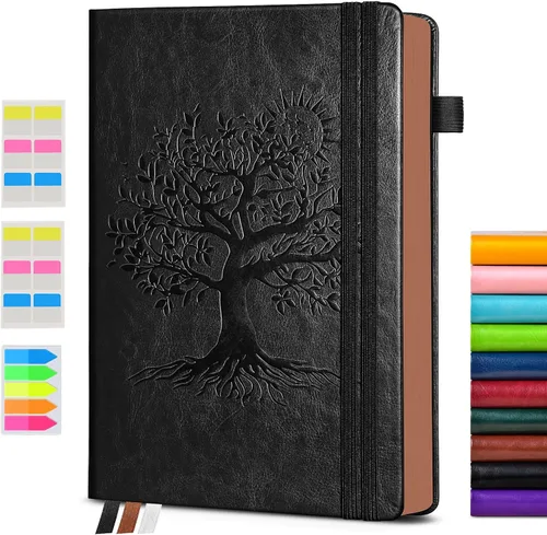 Vista 15 de Diario vintage de cuero con 300 páginas numeradas, diario rayado A4 para hombres y mujeres, diarios para escribir, cuaderno de rayas universitarias
