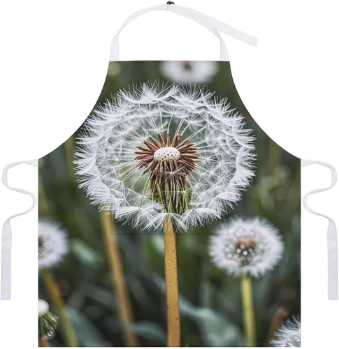 Vista 7 de Personalized Winter White Dandelion Adult Apron, Kitchen Cooking Aprons for Woman Man, Adjustable Bib Apron with Pocket for Baking, BBQ Crafting