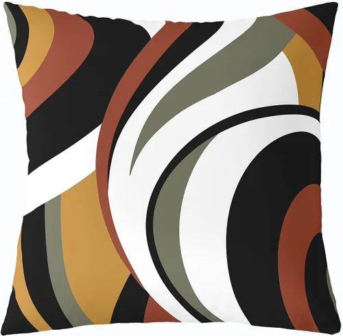 Vista 17 de Funda de almohada moderna con estampado de líneas geométricas de doble cara de 16 x 16 pulgadas, funda de almohada cuadrada suave con remolinos