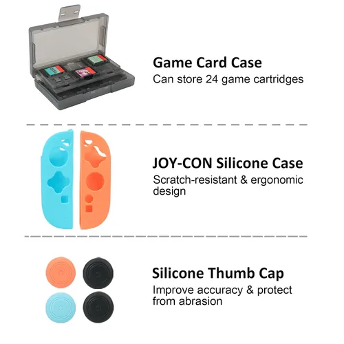 Vista 15 de Kit de accesorios para Nintendo Switch, paquete de tapas de agarre para controles redondos, estuche de transporte, protector de pantalla y control