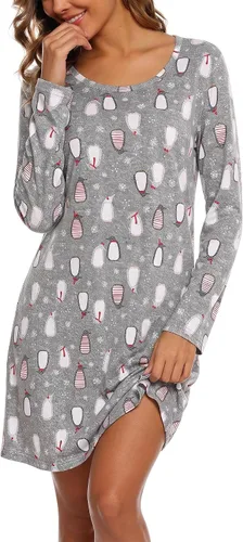 Vista 20 de ENJOYNIGHT Ropa de dormir de algodón para mujer, camisón de manga larga con estampado de camiseta para dormir ABC