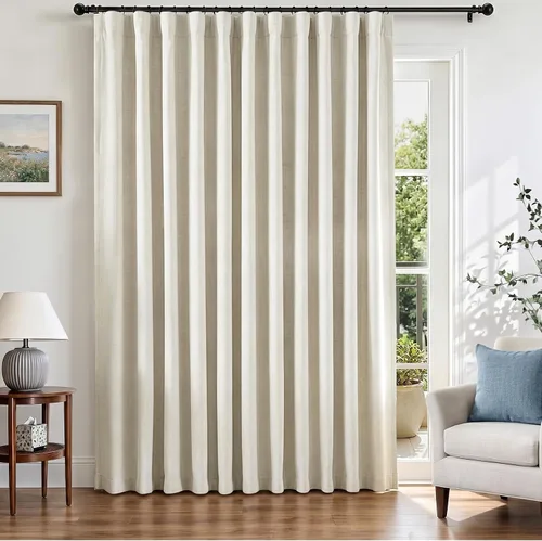 Vista 32 de INOVADAY - Cortinas 100% opacas para dormitorio y sala de estar, con anillos de clip, bolsillo para barra, juego de 2 paneles, de lino, con Beige
