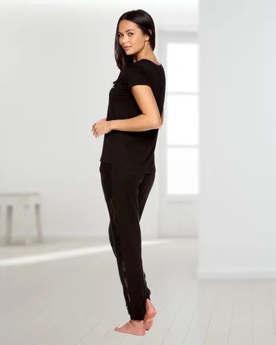 Vista 5 de bebe Conjunto de pijama para mujer, camisa de manga corta con pantalones de encaje para mujer