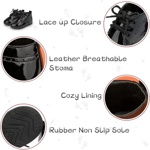 Vista 4 de ohsofy Zapatos Oxford de piel sintética para bebés y niños, zapatos de vestir de boda de suela suave y goma