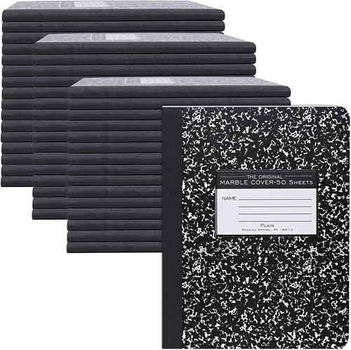 Vista 6 de ROARING SPRING Cuaderno de composición de tapa dura, libro de comp de mármol negro, 9.75 ″ x 7.5 pulgadas, papel en blanco sin rayas, 50 hojas