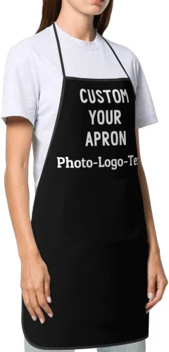 Vista 3 de Delantales personalizados para adultos, delantal personalizado con logotipo de foto, delantal impermeable con 2 bolsillos