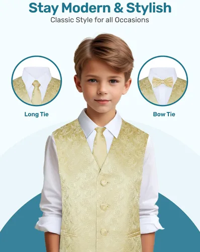 Vista 2 de S.H. Churchill & Co. Conjunto formal de chaleco y corbata de cachemira de 4 piezas para niños