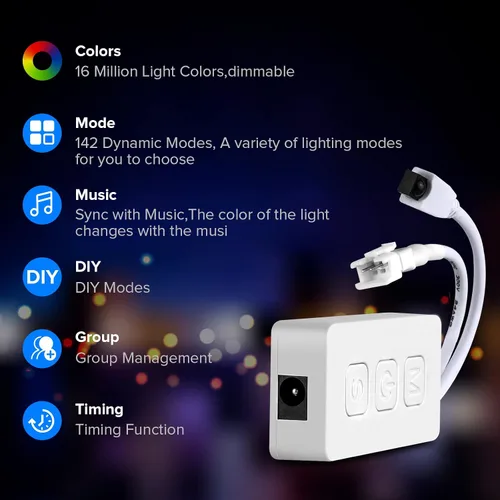 Vista 2 de SEZO WS2812B Controlador LED Bluetooth 600pixels/puerto SP611E Control de sincronización de música para WS2811 WS2812 SM16703 UCS1903 direccionable