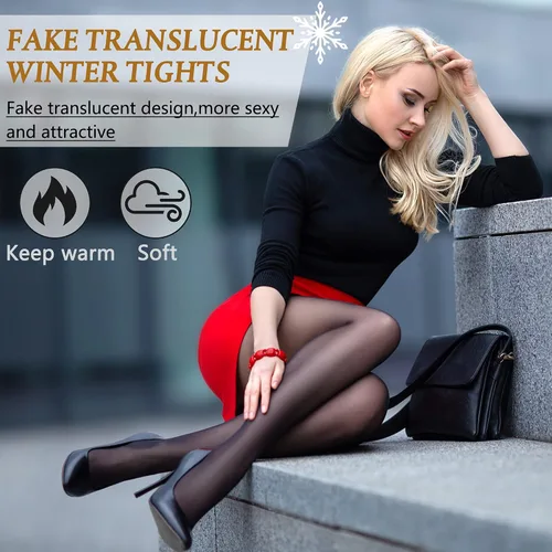 Vista 5 de Geyoga 2 pares de medias con forro polar para mujer, leggings falsos translúcidos para invierno, cálidos, gruesos, pantalones térmicos, medias