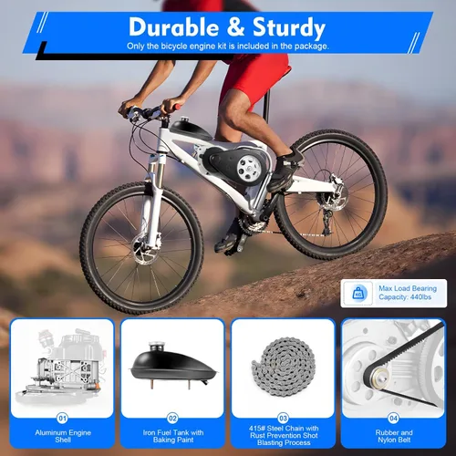 Vista 3 de Kit de motor de bicicleta de 100cc 4 tiempos, motor de gasolina motorizado de cilindro único para bicicleta modificada, motor de scooter modificado