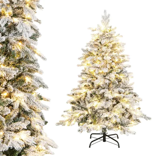 Vista 9 de Goplus Árbol de Navidad artificial preiluminado de 4.5 pies con nieve, árbol de Navidad completo con bisagras con 160 luces LED multicolores, 8