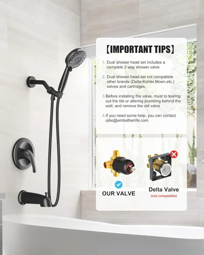 Vista 2 de EMBATHER Shower Faucet Set with Tub Spout, 2 in 1 Bathtub Faucet Set with 8 Modes Shower Head, Single-Handle Tub Faucet Set, Shower Valve and Trim