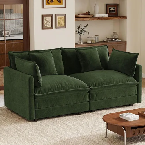 Vista 66 de 76.7" Cloud Couch for Living Room, Deep Seat Loveseat Sofa, Beige Breathable Chenille, 2-Seats Couch for Apartment Small Spaces, Pocket Spring