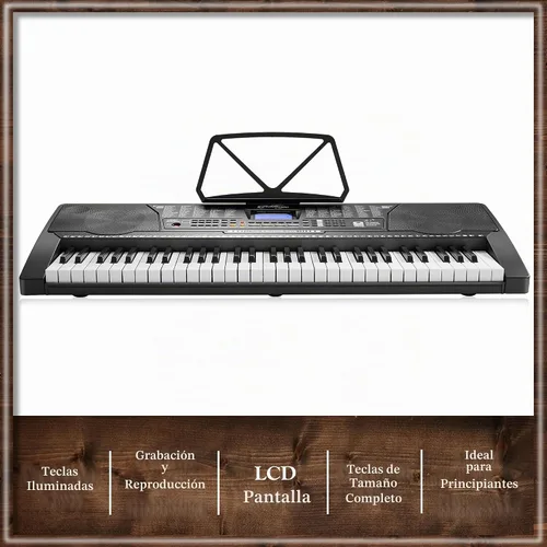 Vista 4 de Ashthorpe Piano de teclado digital de 61 teclas con teclas iluminadas, kit de piano electrónico para principiantes con soporte, taburete