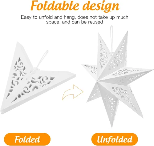 Vista 6 de LIOOBO Linternas de estrella de papel: pantalla de lámpara colgante de estrella de Navidad, luz hueca de cubierta de papel blanco, lámparas