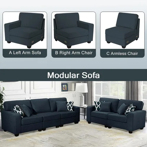 Vista 3 de Legend Vansen Sofá modular de gran tamaño, sofá reversible en forma de U con otomana, asiento profundo de felpa de poliéster seccional para sala