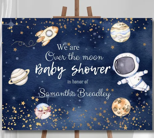 Vista 14 de Letrero de bienvenida para baby shower, tema oscuro, varios tamaños