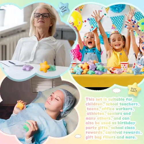 Vista 5 de Libima 30 bolas motivacionales para el estrés con forma de estrella a granel de 2.2 pulgadas, coloridas bolas de espuma para aliviar la ansiedad