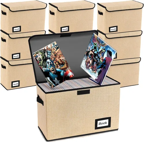 Vista 24 de Caja de Almacenamiento de Cómics, 15.8" X 7.8" X 11.8", Resistente Plegable Contiene 160-180 Cómics Contenedor Organizador Estante