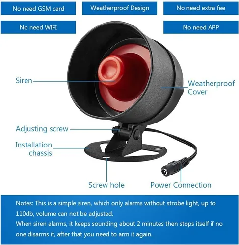 Vista 2 de KERUI Anfitrión inalámbrico de sirena fuerte, bocina impermeable para interiores y exteriores de hasta 115 dB para sistema de alarma de seguridad