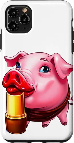 Vista 13 de Funda para iPhone 17 con lápiz labial para niñas en un cerdo