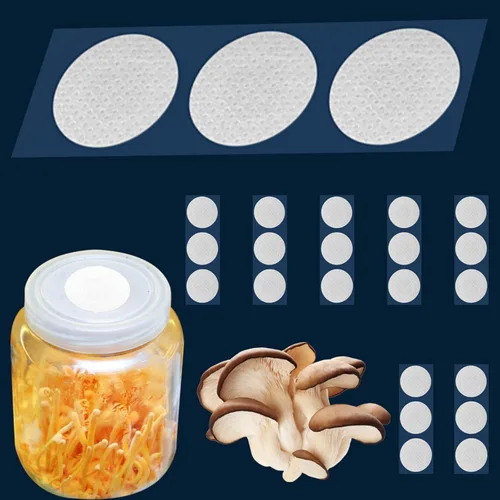 Vista 6 de 64 unids 0.787 in diámetro sintético filtro disco hidrófobo PTFE membrana 0.3um poro tamaño adhesivo fuerte para el cultivo de hongos