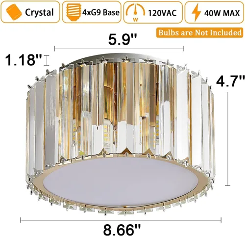 Vista 2 de BUXVRCS Lámpara de Techo Moderna, Mini Candelabro de Cristal de Montaje al Ras, A 5.89'' x An 8.66'' Pequeños Accesorios de Techo de Cristal
