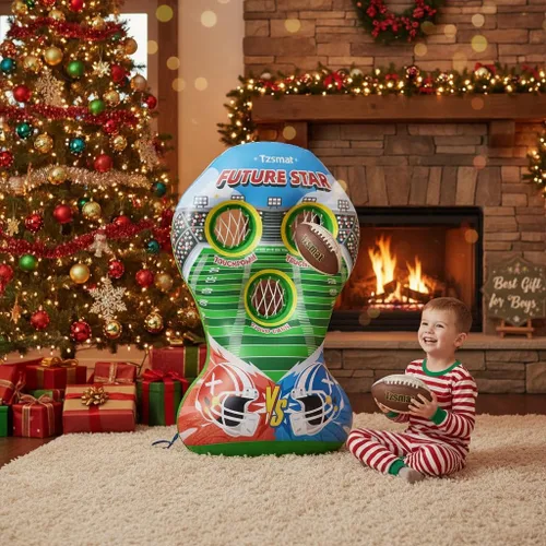 Vista 3 de Juego de lanzamiento de portería de fútbol inflable de 52" para niños - Gran juego de fiesta para interiores y exteriores y juguetes de fútbol con 2