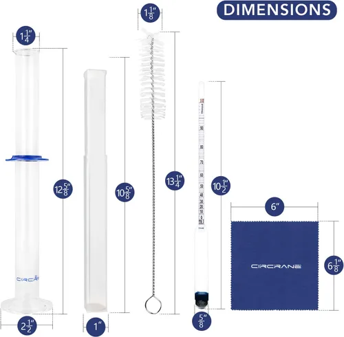 Vista 2 de Circrane Hidrómetro de Alcohol 0-200 Proof y Tralle con kit de frasco de prueba de vidrio, probador preciso y cilindro de vidrio para licor