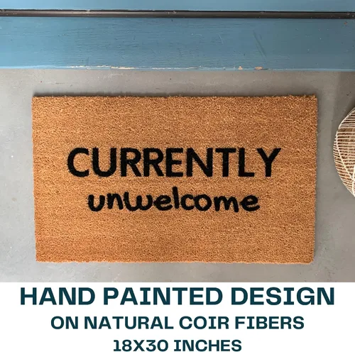 Vista 4 de NICKEL DESIGNS Currently Unwelcome Outdoor Doormat, 18 x 30 Inch, Heavy Duty Natural Coir Fibers, UV and Weather Resistant, Modern Porch Decor
