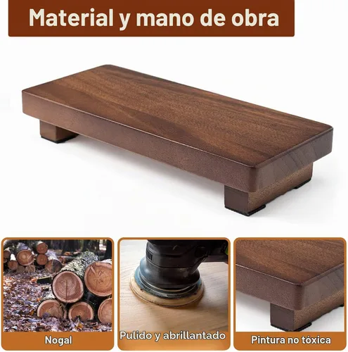 Vista 6 de Soporte de Pedestal de Madera de Nogal, Elevador de Madera para Decoración de Granja para Encimera de Cocina, Bandeja de Exhibición Rectangular