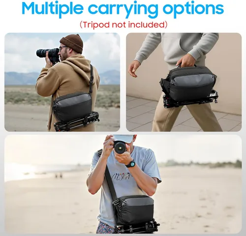 Vista 12 de FINTIE Bolsa bandolera para cámara con trípode para cámaras DSLR SLR sin