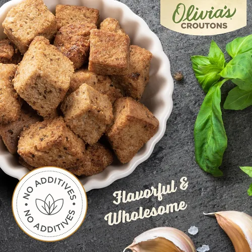 Vista 4 de Crutones orgánicos de ajo y hierbas para ensalada - Toppings de ensalada crujiente de ajo - Crutones veganos orgánicos - Crutones de ajo - Crutones