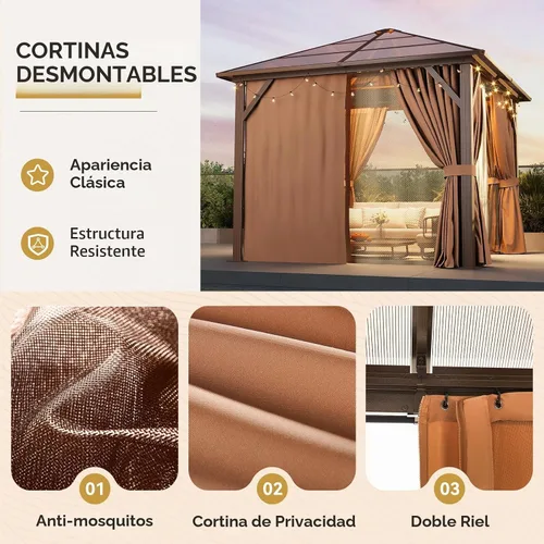 Vista 5 de Aoxun 10'x10' Outdoor Gazebo with Polycarbonate Roof Khaki Single Roof Caqui