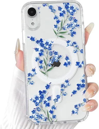 Vista 37 de NITITOP Funda magnética transparente compatible con iPhone 14 Plus/15 Plus, compatible con MagSafe lindas flores, hojas florales para mujeres