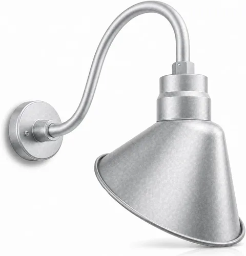 Vista 15 de Lámpara de señal de cuello de cisne de acabado galvanizado de 10 pulgadas con brazo de extensión de 22 pulgadas de largo, aplique de pared