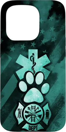Vista 13 de Funda americana para iPhone 13 EMT EMS Firefighter Dog Paw Turquoise Fire Rescue