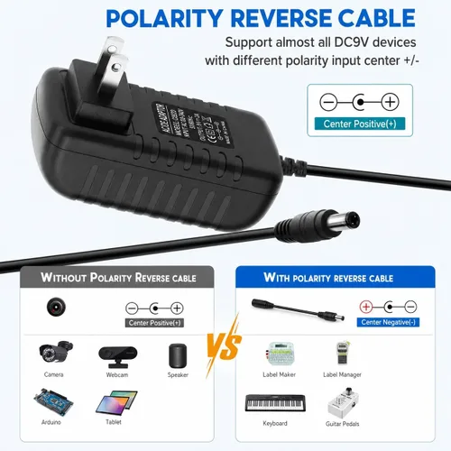 Vista 4 de Adaptador de fuente de alimentación de 9V 2A, adaptador universal de CA CC de 100-240V a CC 9V 2A/1A cable de alimentación con cable de 6 pies