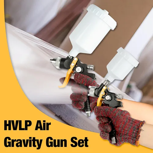 Vista 4 de FORNAX HVLP - Pistola de pintura por gravedad, kit de 2 unidades, boquilla de 0.06 pulgadas, boquilla de 0.031 in, pintura de alimentación por