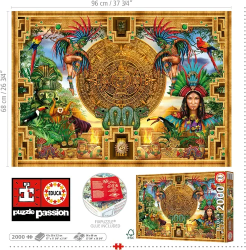 Vista 3 de Educa - Rompecabezas de 2000 piezas para adultos Montago azteca maya. 14 años (19565)