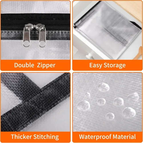 Vista 3 de TasticTotes Paquete de 4 bolsas de almacenamiento transparentes para edredón, ropa y ropa de cama, almacenamiento de mantas de plástico