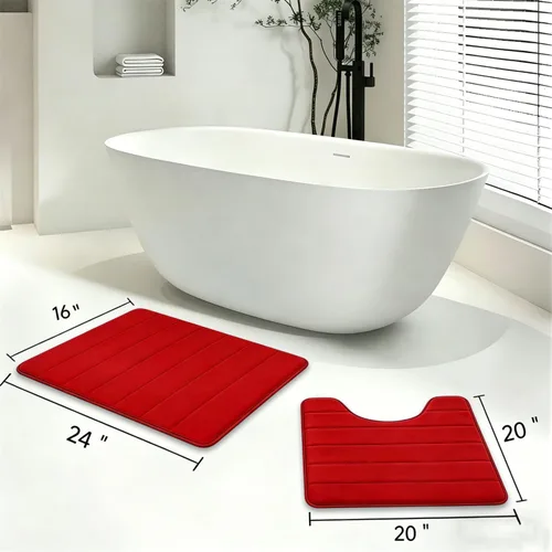 Vista 2 de Juego de 2 alfombras de baño de espuma viscoelástica, súper suaves, absorbentes, de secado rápido, alfombras de baño de espuma viscoelástica